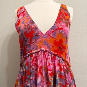 Free People Julianna Maxi Dress Small Red Floral Tiered Chiffon Sheer Boho Chic thumbnail 15