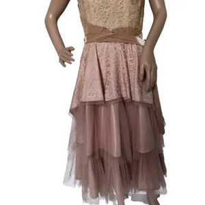 Vintage 1950s 1960s Handmade Champagne Lace Tulle Party Dress XS thumbnail 9
