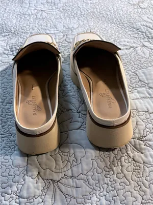 ☀️Naked Feet Elect Chamois White Leather Gold Chain Platform Loafer Mules Sz 8🧡 thumbnail 7