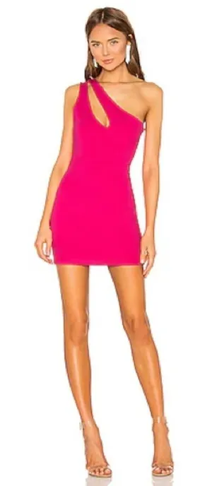 SUPERDOWN Nava Asymmetrical Mini Dress One Shoulder Hot Pink‎ Small thumbnail 1