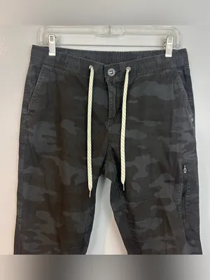 Vuori Ripstop Black/Grey Camo Climber Zipper Drawstring Pants Size Medium thumbnail 2