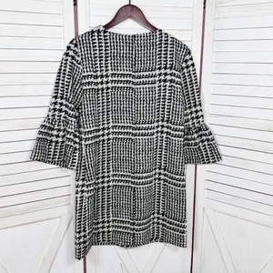 Zara Houndstooth Check Bell Cuff Shift Mini Dress Black Cream Medium‎ thumbnail 10