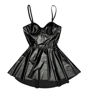 Faux Leather Bustier Mini Dress Open Back Coquette Night Out Baddie Rave Costume thumbnail 1
