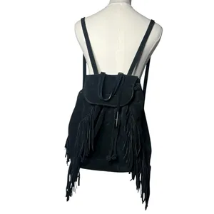 D2 DSQUARED Black Suede Fringe Backpack Western Boho Relaxed Low Hanging thumbnail 2