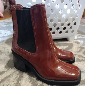NEW Gianni Bini Banks Crinkle Patent Double Gore Square Toe Booties thumbnail 1