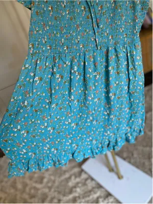 AUW Floral Smocked Mini Dress Boho Romantic Cottagecore Coquette Babydoll Picnic thumbnail 4