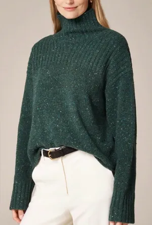 J. Crew Ribbed Turtleneck Donegal Wool Blend Sweater Forest S thumbnail 1