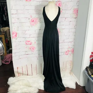 LA FEMME Plunge Neck A-line black high front slit Gown thumbnail 7