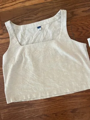 NWT Old Navy Cropped Square-Neck Linen-Blend Tank Top Size Large Preppy Minimal thumbnail 3