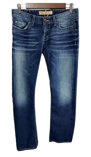 BKE Buckle Jeans Madison Bootcut Stretch Women's 28x33.5 Dark Blue Whiskering thumbnail 1