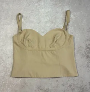 Princess Polly Beige Corset Open Back Crop Top w/ Satin Like Interior & Hook Closure thumbnail 1