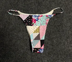 Frankie's Bikinis Patchwork Triangle Thong Bikini Bottom - Multi Floral Print thumbnail 1