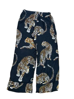 H&M Wide Leg Pull on Tiger Print Pants Black Medium thumbnail 7