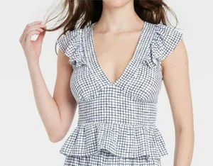 Universal Threads Blue Check Ruffle Peplum Top Small thumbnail 1