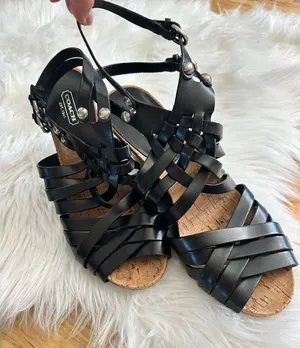 COACH ADRIENN STRAPPY LEATHER SANDAL SHOE BLACK size 10 thumbnail 1