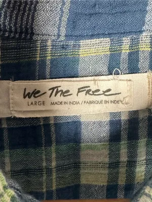 Free People We The Free First Bloom Plaid Tie Front Crop Shirt Blue Size Large thumbnail 7