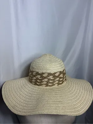 Women’s Wide Brim Straw Sun Hat - Cream with Tan Band NWOT thumbnail 2