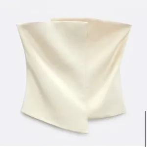 ZARA ivory white satin asymmetrical wrap zipper back strapless tube top thumbnail 3