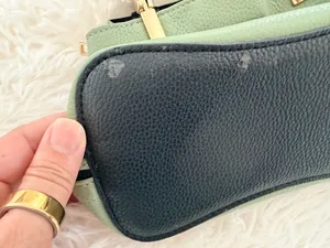 Like Dreams Sage Green and Black Faux Leather Satchel Handbag thumbnail 4