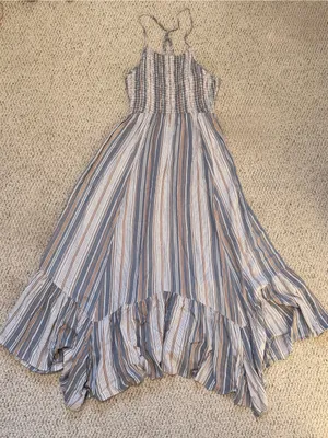 Angie‎ Striped Smocked Maxi Dress Small Boho Coastal S thumbnail 2