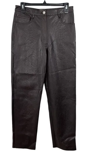 Aritzia Wilfred Melina Pant Snakeskin Croc Faux Vegan Leather Dark Brown‎ Size 8 thumbnail 1