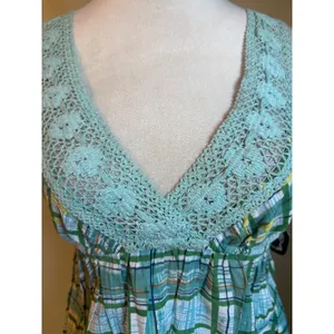 Angie Green Floral Crochet cottage boho y2k whimsi Cotton Dress Small‎ NWT blue thumbnail 4