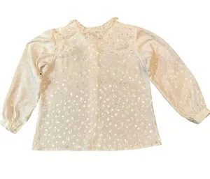 Vtg Ivory Long Sleeve M Blouse Crochet Collar Victorian Feminine Tulip Print EUC thumbnail 1