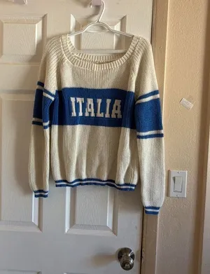 Aeropostale Italia Graphic Knit Sweater White Blue thumbnail 1