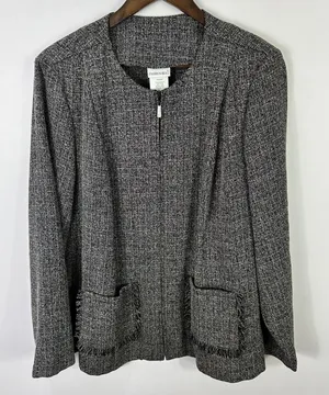 Fashion Bug 18/20W Tweed Fringe Jacket Black Quiet Luxury Office‎ Old Money 90s thumbnail 1