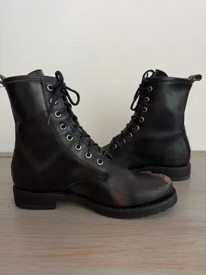 Vintage Frye Veronica Combat Boots Black Antiqued Leather Distressed Heritage 7B thumbnail 6