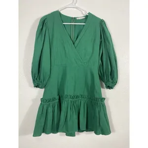 Karlie Emerald V-Neck Ruffle Mini Dress Size S 90% Ramie 10% Cotton 100% Rayón thumbnail 2