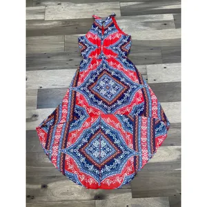 As You Wish Boho High‑Low Halter Dress Orange & Blue Size L thumbnail 6