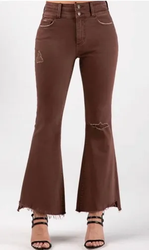 Ceros Jeans Womens SZ 30 NWT Phoenix High Rise Flare Distressed Mocha Denim Crop thumbnail 1