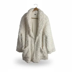 Aerie Cream Shaggy Faux Fur Teddy Coat Oversized Collar Pockets‎ L thumbnail 3