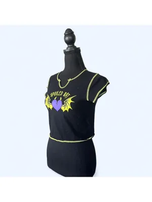 Spoiled Bat Graphic Baby Tee Black Cropped Size Small 🖤 thumbnail 4
