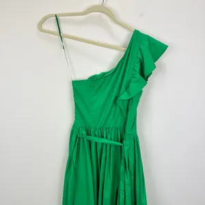 J.Crew One Shoulder Midi Dress A Line Ruffle Pockets Kelly Green US 00 NWT thumbnail 9