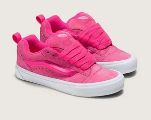 NWOT Vans Knu Skool Sneakers Pink Glo Leather Size W6 Skater Sporty thumbnail 1