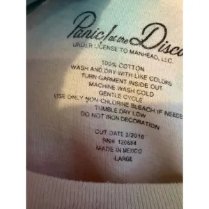 Panic! At The Disco Shirt Large L Tie Dye Band Tee Pastel Graphic Cotton 2016 thumbnail 2