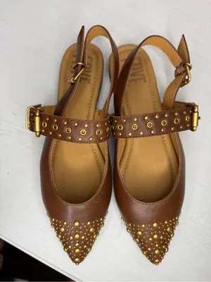 Frye HEATHER SLINGBACK STUDDED Flat Pointed gold & Walnut Leather thumbnail 9