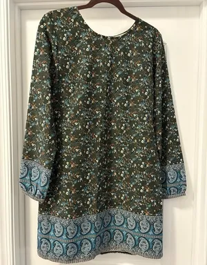 Abercrombie & Fitch Floral Long Sleeve Shift Dress with Blue Paisley Hem Size M thumbnail 1