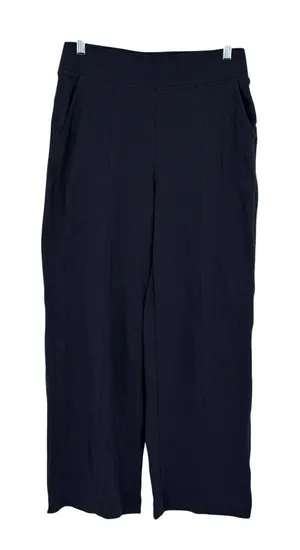 Pact Airplane Pintuck Wide Leg Pants Women's M Navy Organic Cotton Pull On thumbnail 1