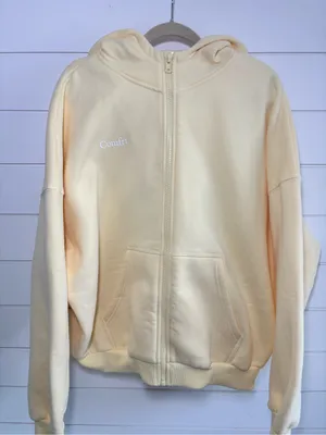 Comfrt Oversize Light Yellow Zip-Up Bomber Hoodie size M thumbnail 2