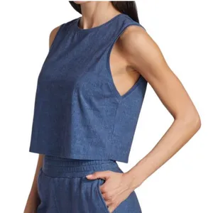 Alice + Olivia Reggie Muscle Crop Tank Top Denim Print Size Small Lightweight‎ thumbnail 3