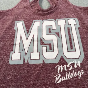 MSU Bulldogs Women's Large Heather Maroon Racerback Tank Top Three Square Royce thumbnail 4