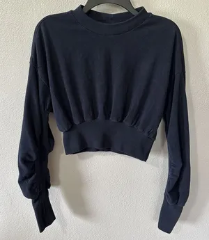 SWEATY BETTY Delight Luxe Fleece Pullover Size 4‎ Navy Blue Cropped Sweatshirt thumbnail 1