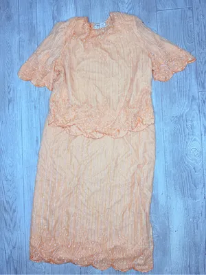Vintage silk beaded candle light pink beaded skirt and short sleeve shirt outfit thumbnail 1