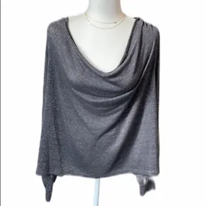 FREE PEOPLE Gray/Metallic Silver DrapeNeck Top Size M NEW thumbnail 2