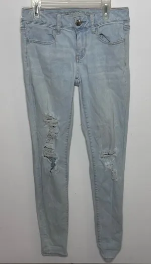 American Eagle Women Super Stretch Light Blue Denim Ripped Jegging jeans size 4‎ thumbnail 1