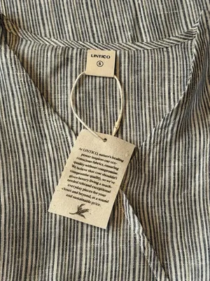 NWT LINTICO S Aria 100% Linen Striped V-Neck Elastic Waist Midi Dress Vacation thumbnail 3