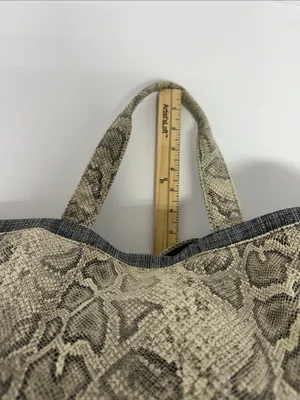 Neutral Snake-Print Tote Bag with Top Handles thumbnail 7